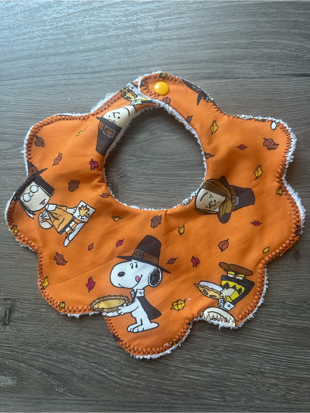 Orange Snoopy Pilgrim Floral Baby Bib - Kids Accessories